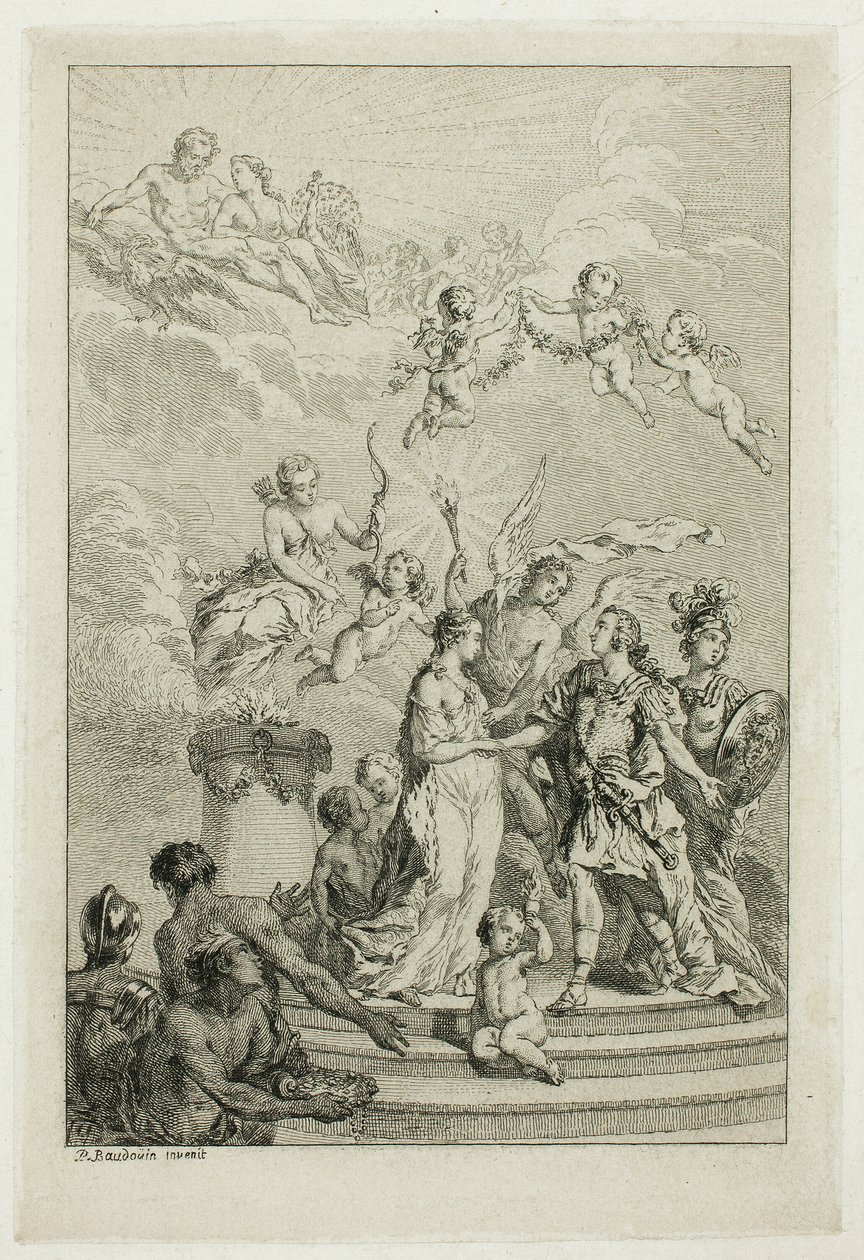 Allegori om dauphinen Ludvigs äktenskap med Infanta Maria Theresia av Spanien av Pierre Antoine Baudouin