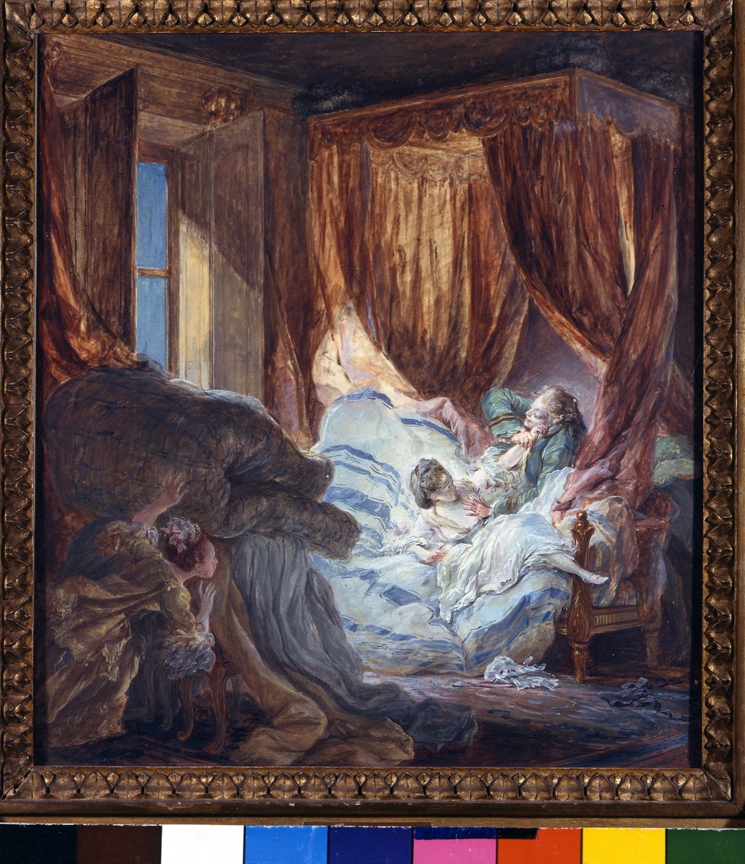 Bruden är nyfiken. Målning av Pierre Antoine Baudouin (1723-1769). Paris, museet för dekorativ konst av Pierre Antoine Baudouin