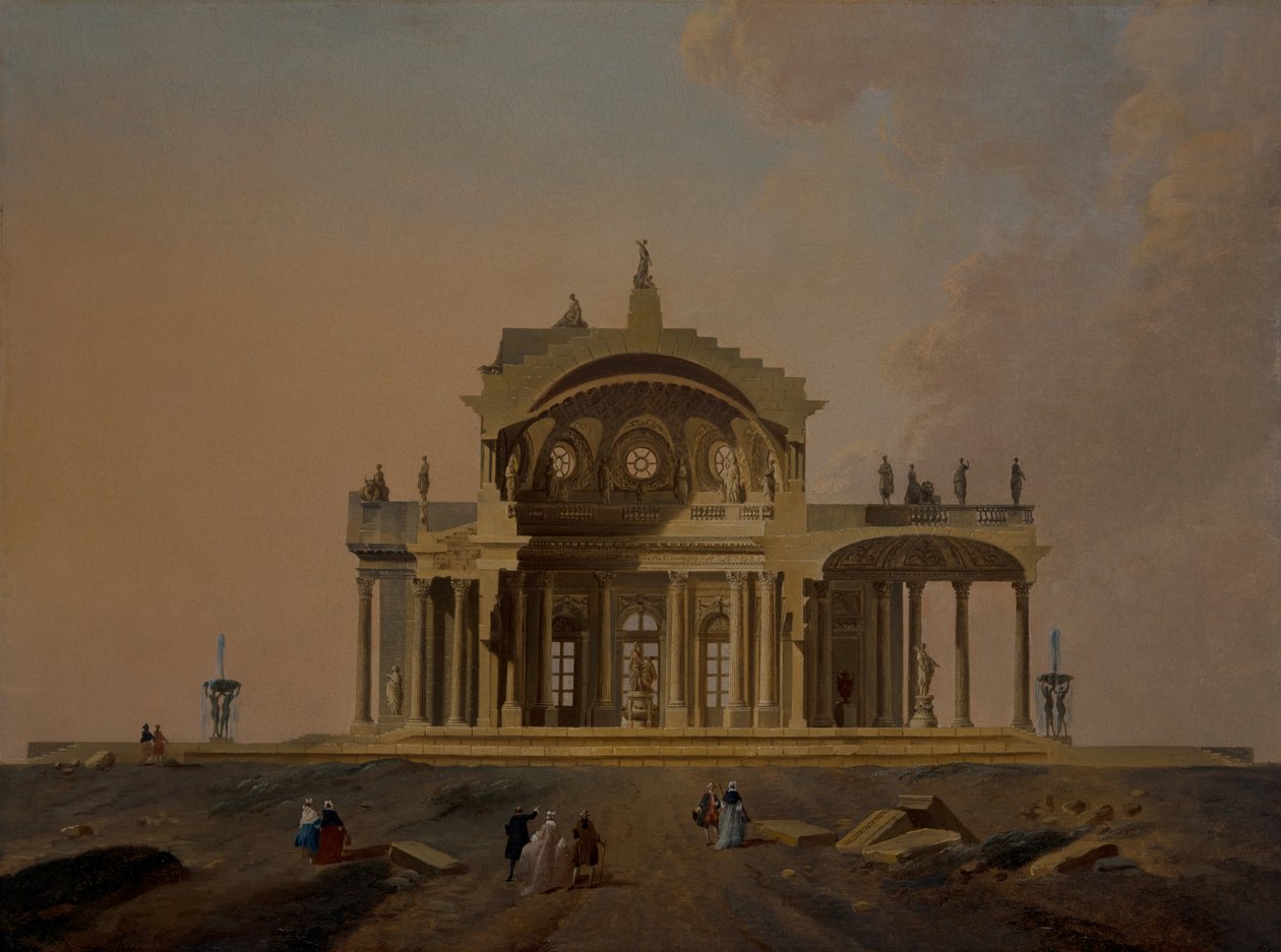 Fantastiska arkitekturstudier med figurer av Pierre Antoine Demachy