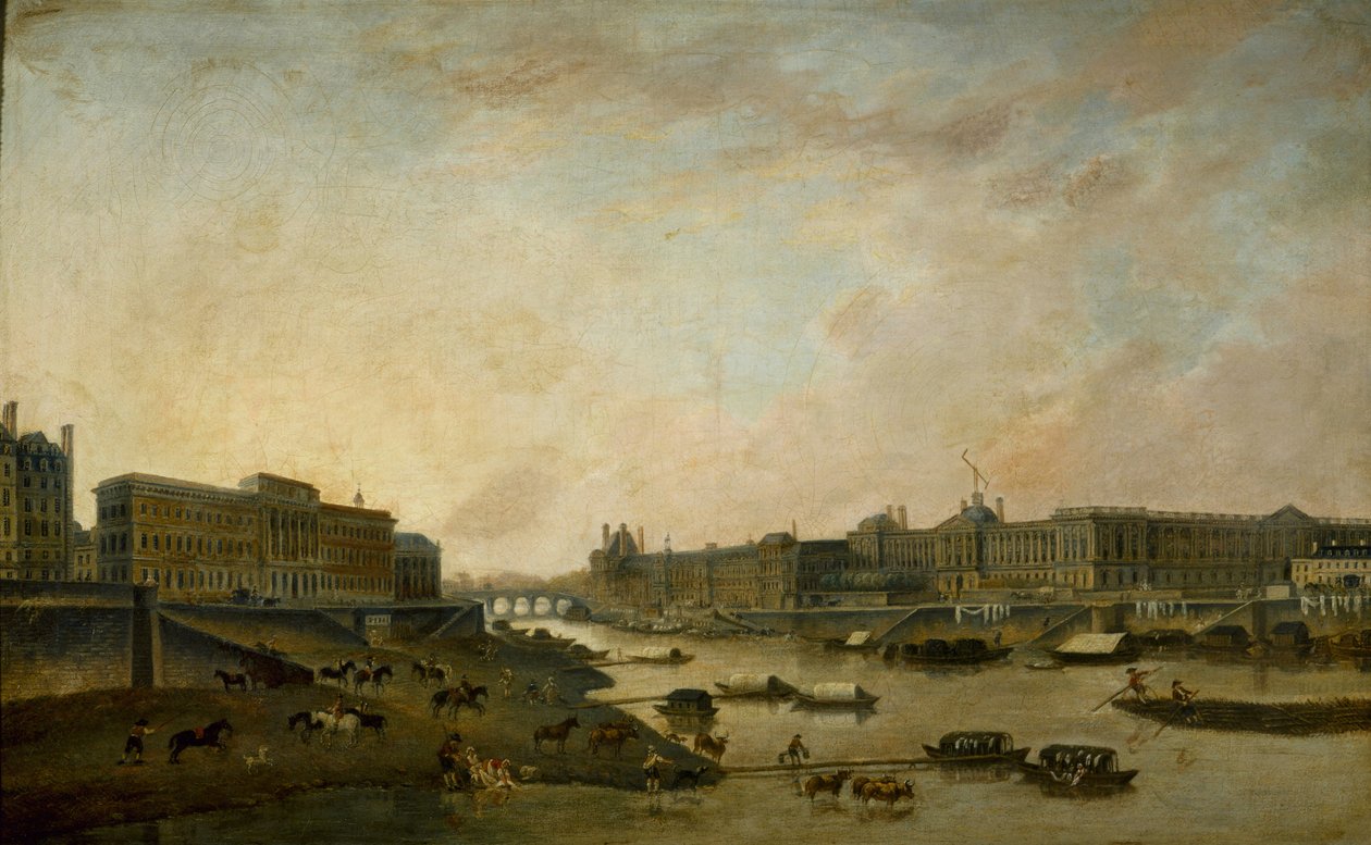 Hôtel de la Monnaie och Louvren, sett från Pont-Neuf, ca. 1800. av Pierre Antoine Demachy