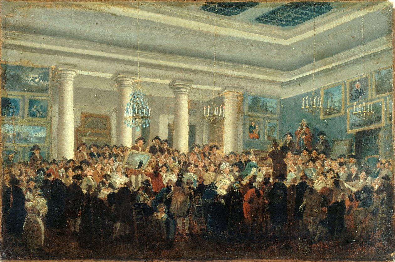 Offentlig försäljning av målningar, ca 1785 (olja på duk) av Pierre Antoine Demachy