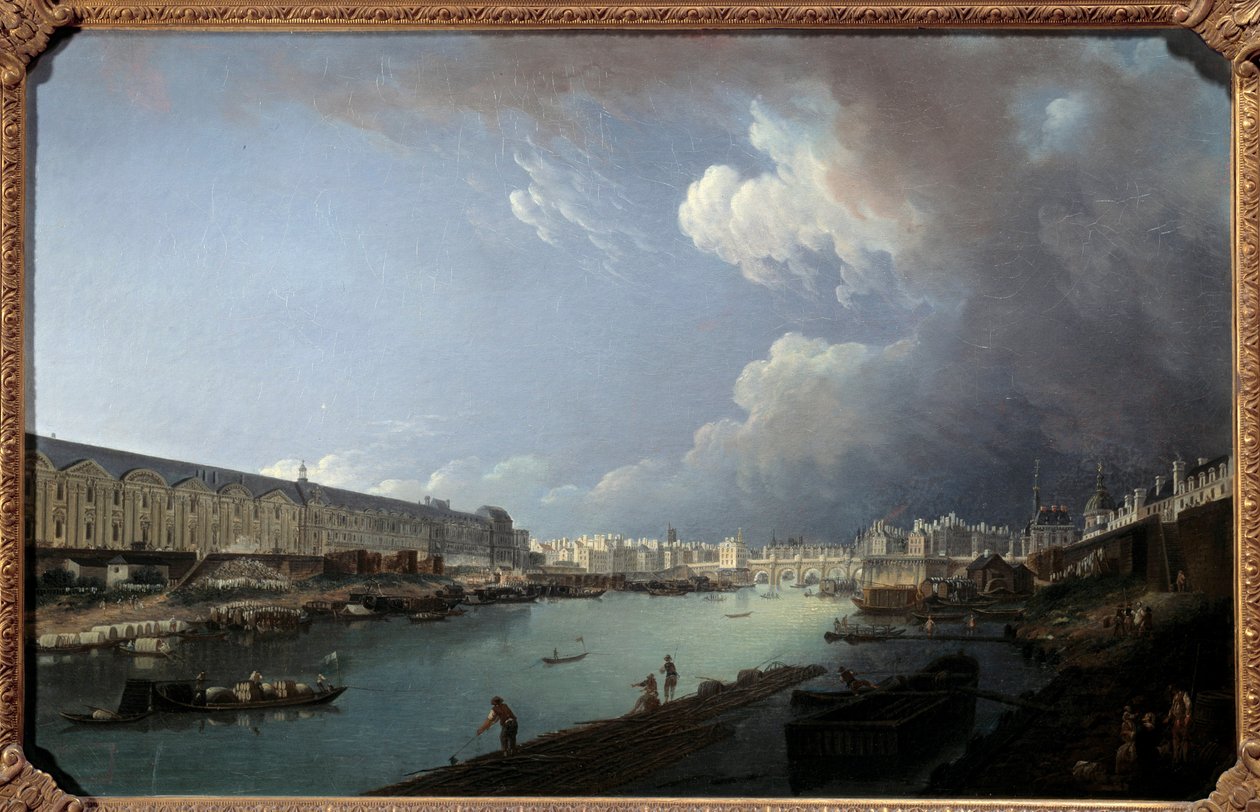 Utsikt över Louvren och Ile de la Cite tagen från Pont Royal-målningen av Pierre Demachy (1723-1807) 1778 Sön. 0,49x0,77m. av Pierre Antoine Demachy