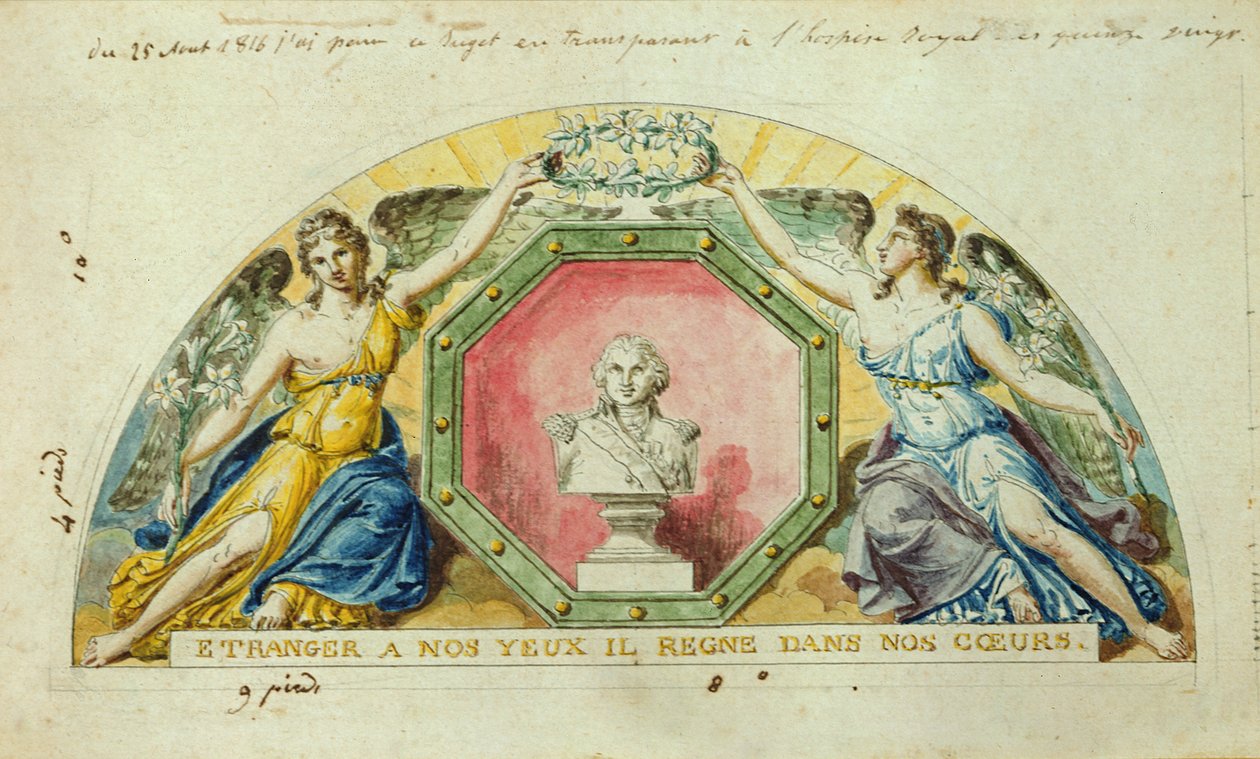 "Obekant för våra ögon, han regerar i våra hjärtan": Besök av Ludvig XVIII (1755-1824) kung av Frankrike på Quinze-Vingts sjukhus, 1816 av Pierre Antoine Lesueur