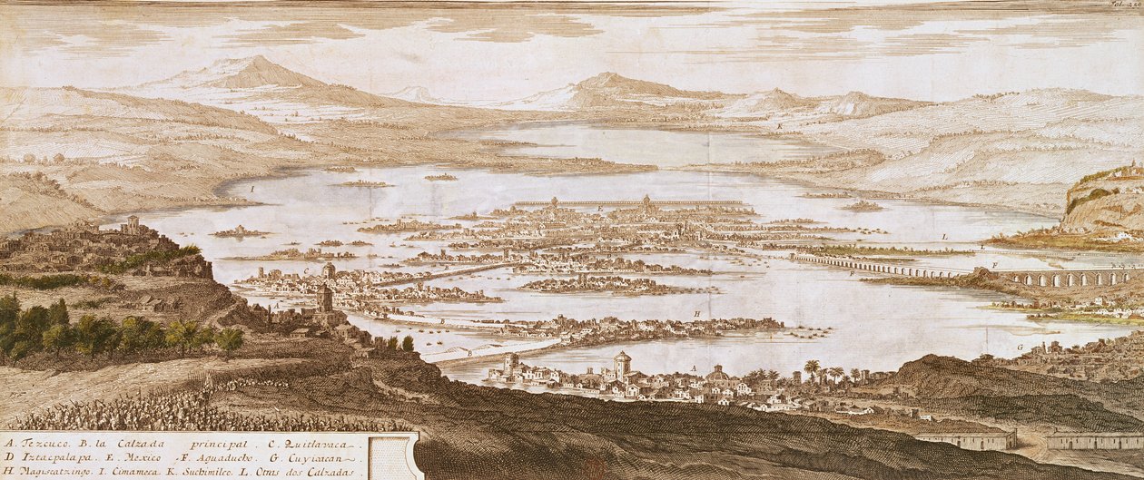 The Town of Mexico, från "Voyages aux Regions Equinoxales du Nouveau Continent" av Alexander von Humboldt (1769-1859) 1810 av Pierre Antoine Marchais