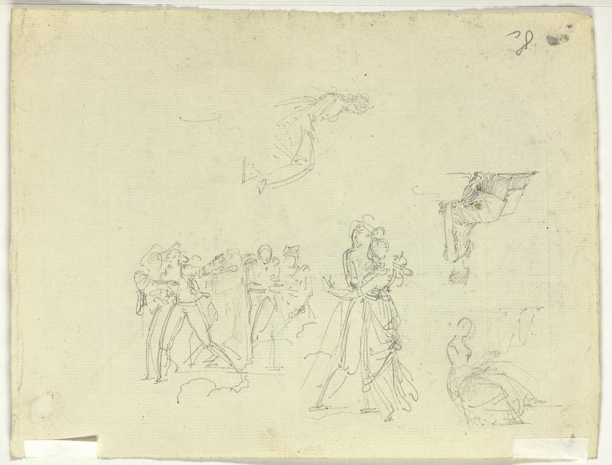 Blad med skisser: Folkmassa och enskilda figurer av Pierre Antoine Mongin