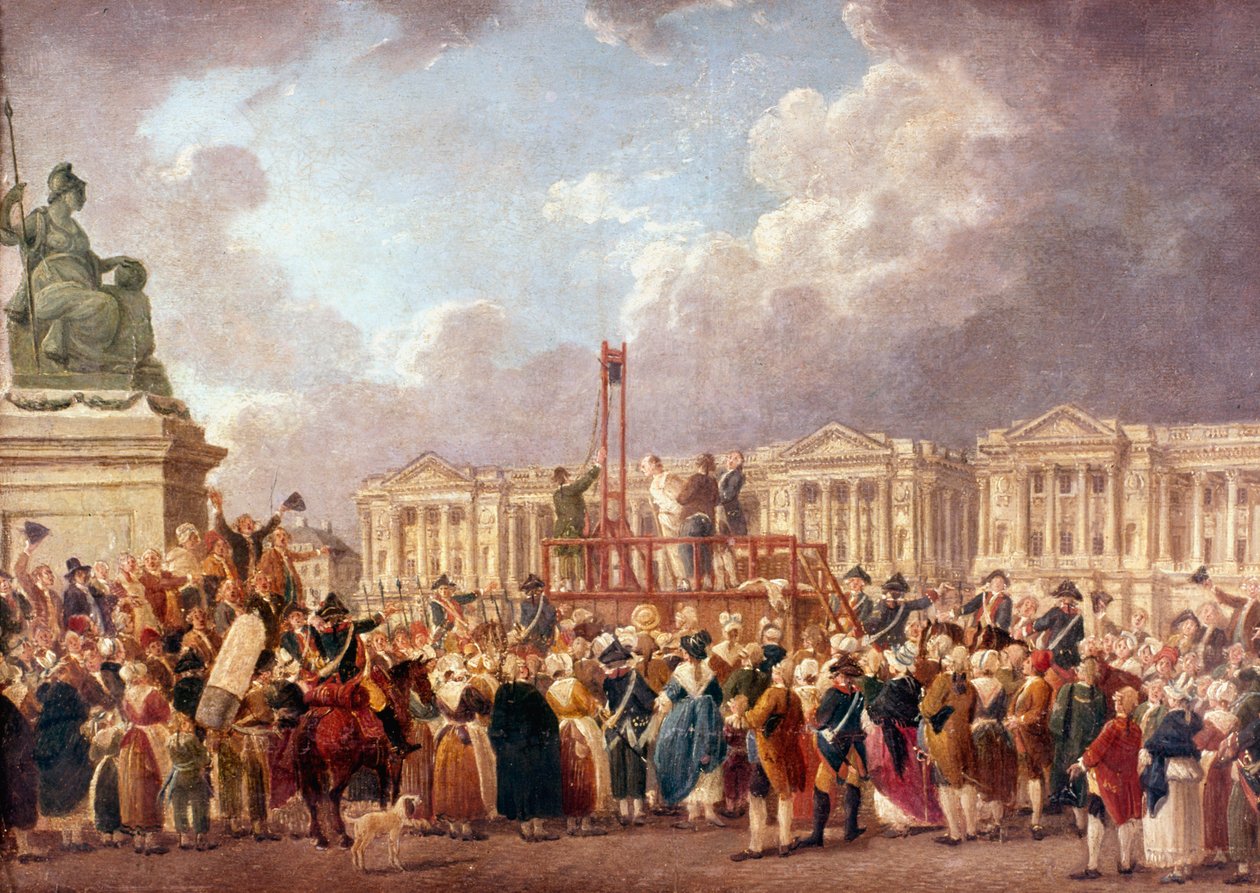 Avrättning av giljotin i Paris under franska revolutionen, 1790-talet 1793-1807 av Pierre Antoine de Machy