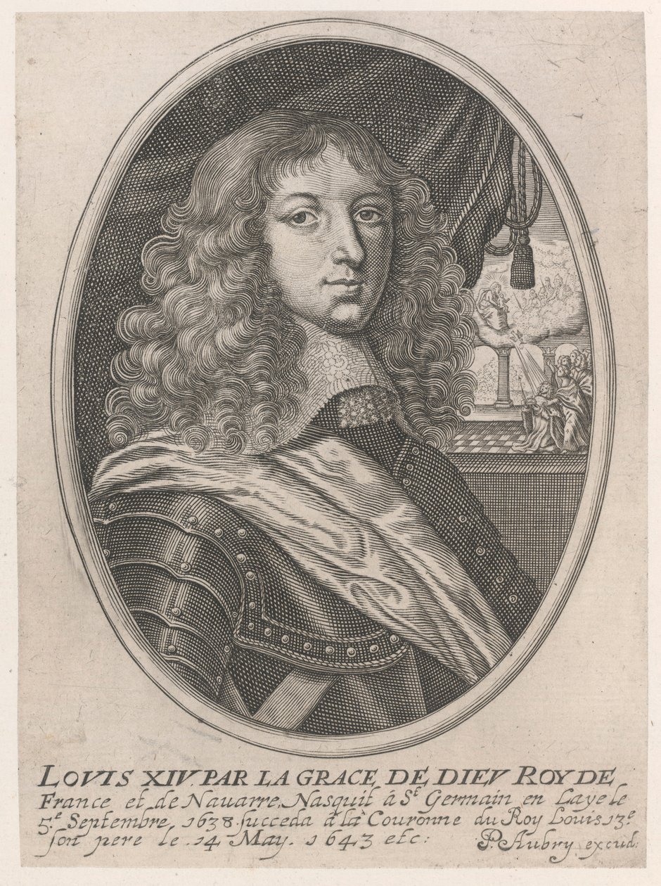 Porträtt av Ludvig XIV (Lodvig XIV av Guds nåd Roy av Frankrike och Navarra) av Pierre Aubry