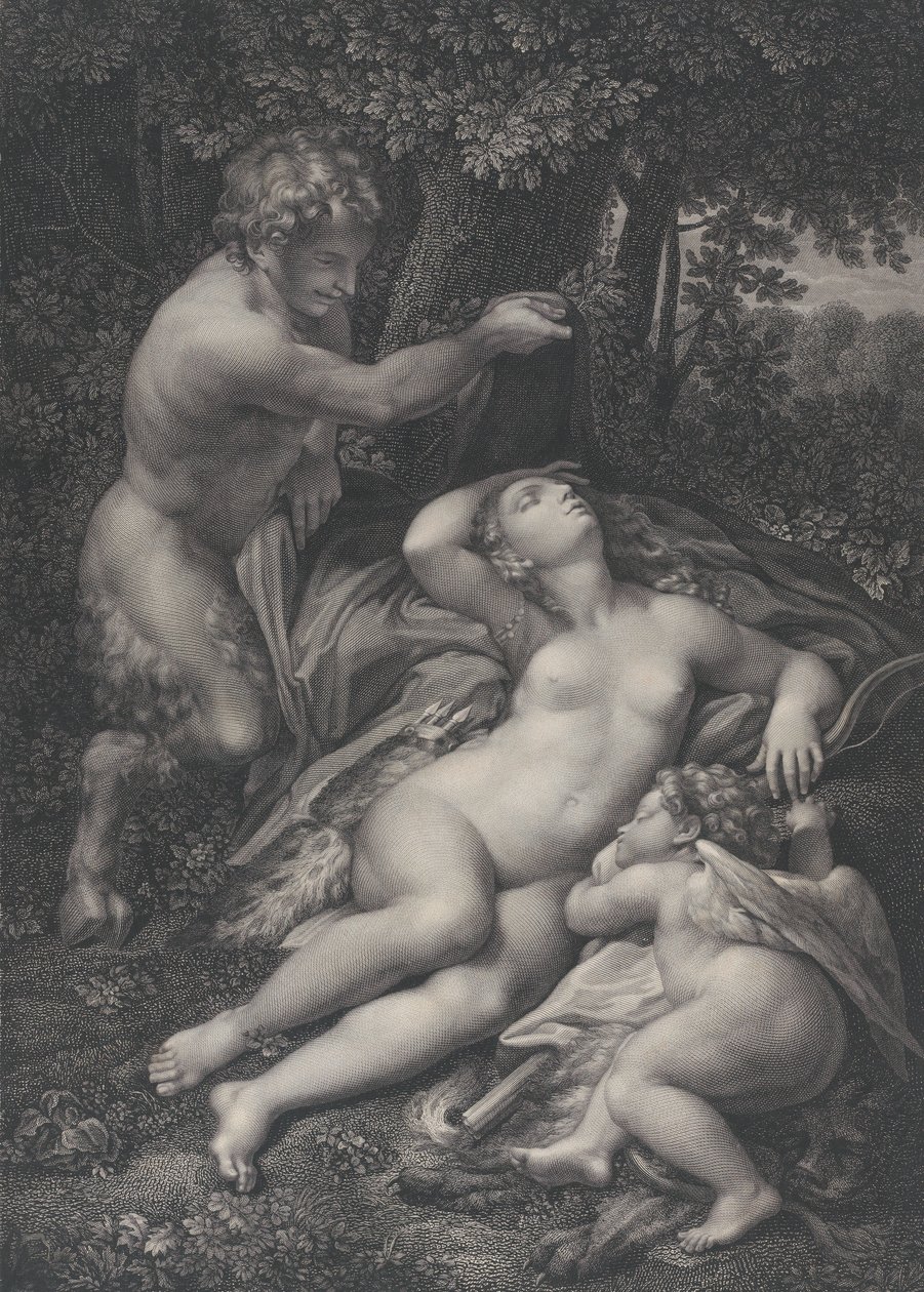 En satyr som upptäcker den sovande Venus, med Amor liggande vid hennes sida, 1801. av Pierre Audouin