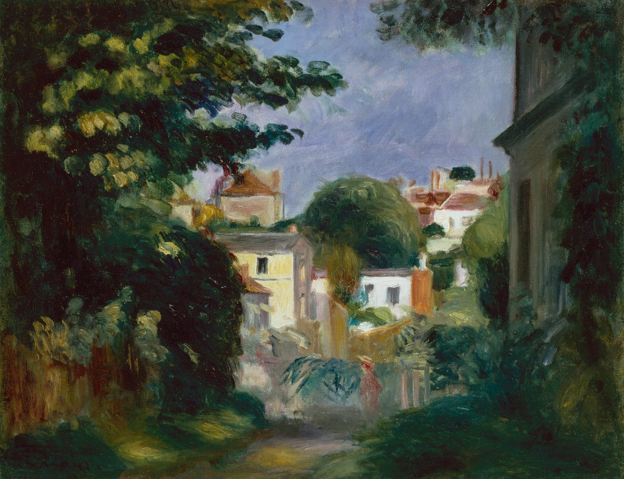 Ett hus och en person bland träden (olja på duk) av Pierre Auguste Renoir