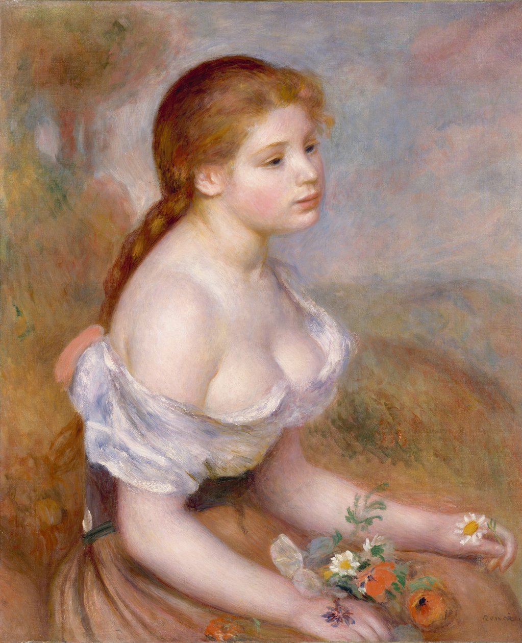 En ung flicka med tusenskönor av Pierre Auguste Renoir