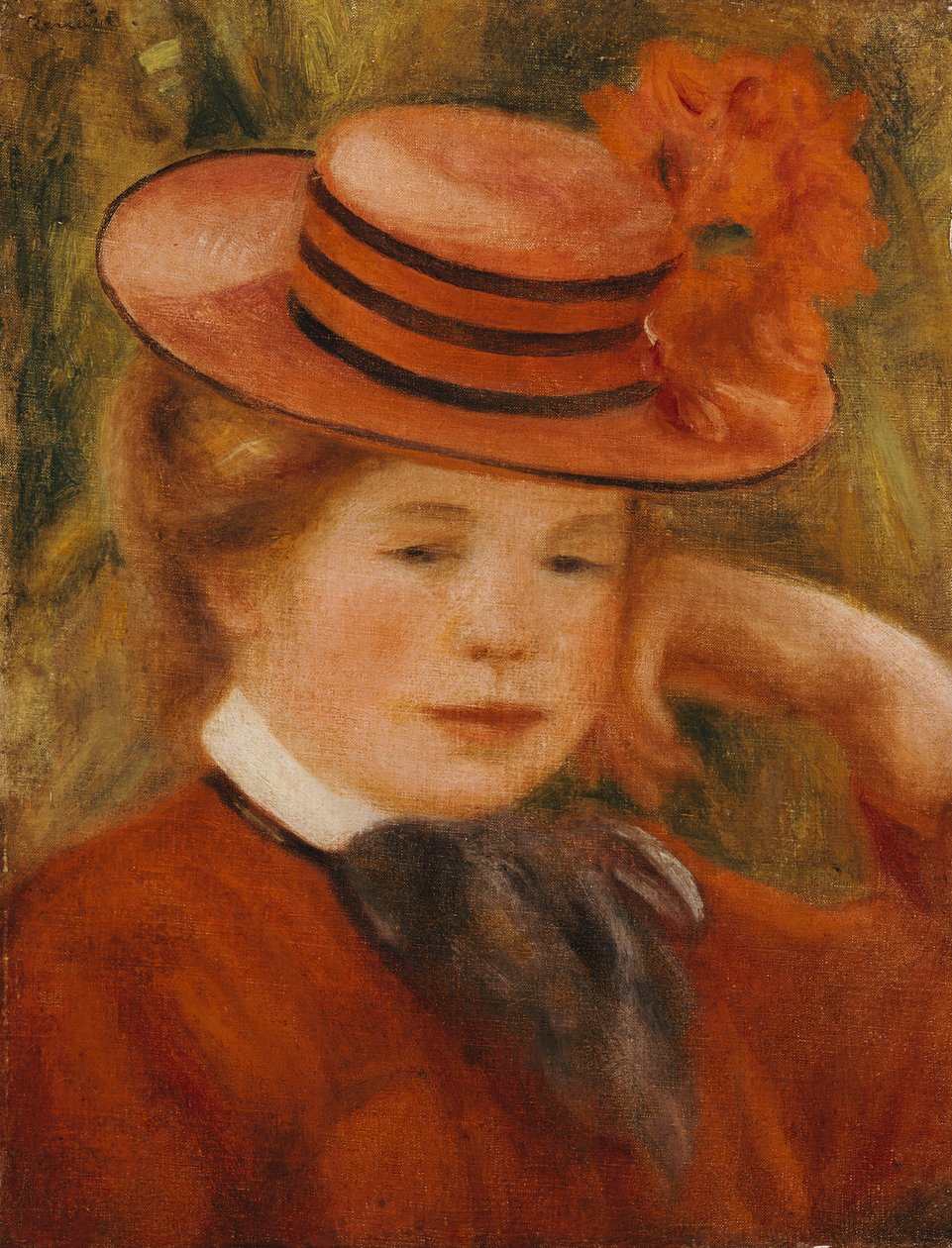 En ung flicka med en röd hatt, 1899 av Pierre Auguste Renoir
