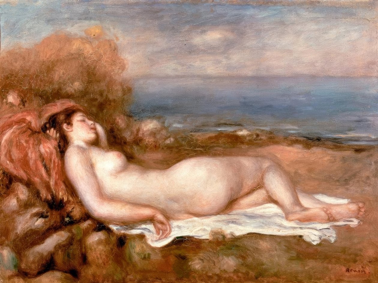Badande liggande vid havet av Pierre Auguste Renoir