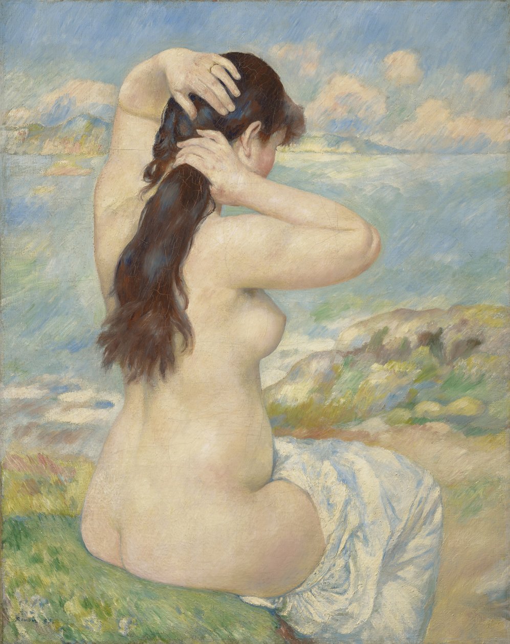 Bather ordnar sitt hår, 1885 av Pierre Auguste Renoir