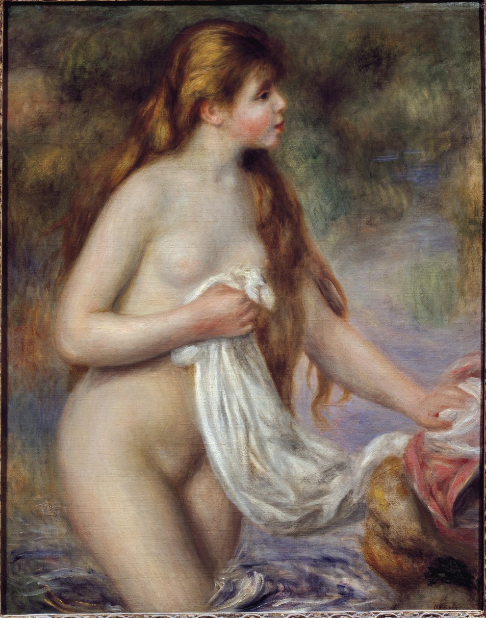 Badare med långt hår (olja på duk, ca 1895) av Pierre Auguste Renoir