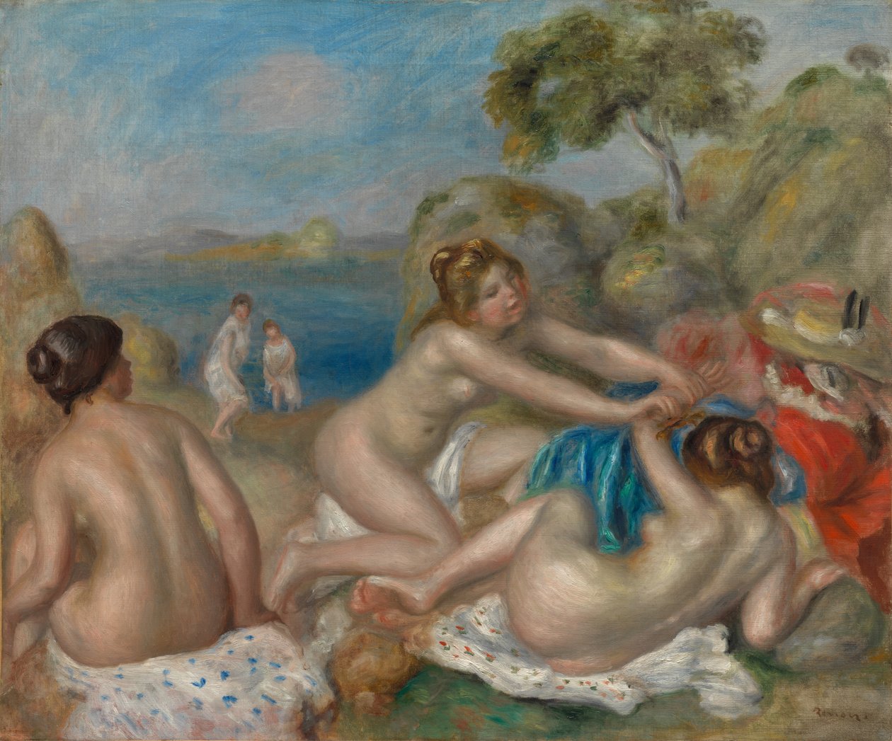 Badgäster som leker med en krabba, c. 1897. av Pierre Auguste Renoir