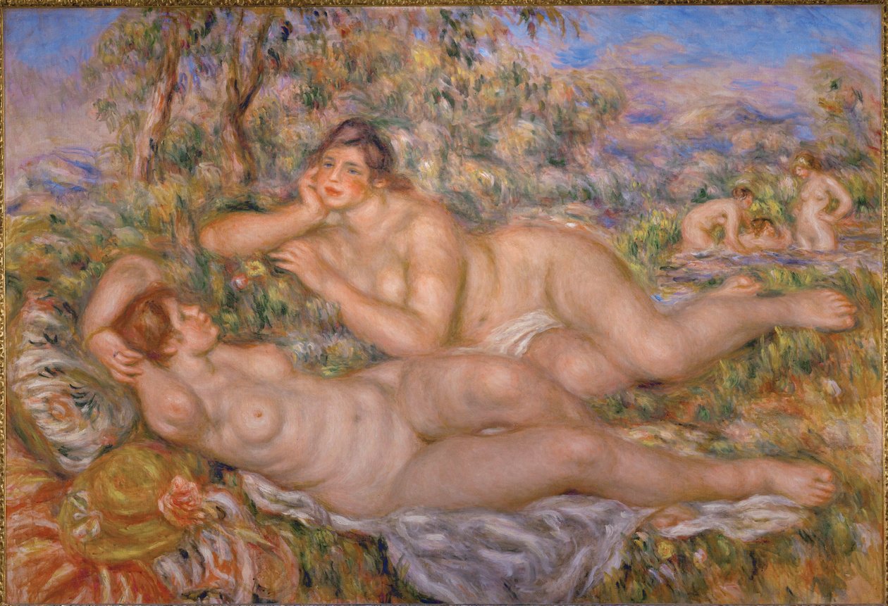 Badande kvinnor (olja på duk) av Pierre Auguste Renoir
