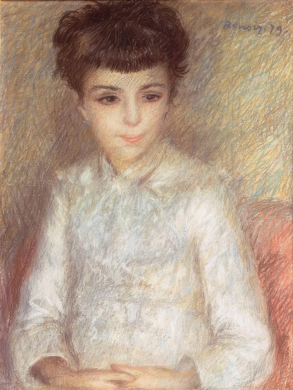 Porträtt av en ung flicka med brunt hår av Pierre Auguste Renoir