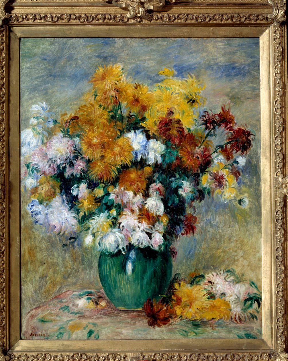 Bukett med krysantemum. Målning av Pierre Auguste Renoir (1841-1919) av Pierre Auguste Renoir