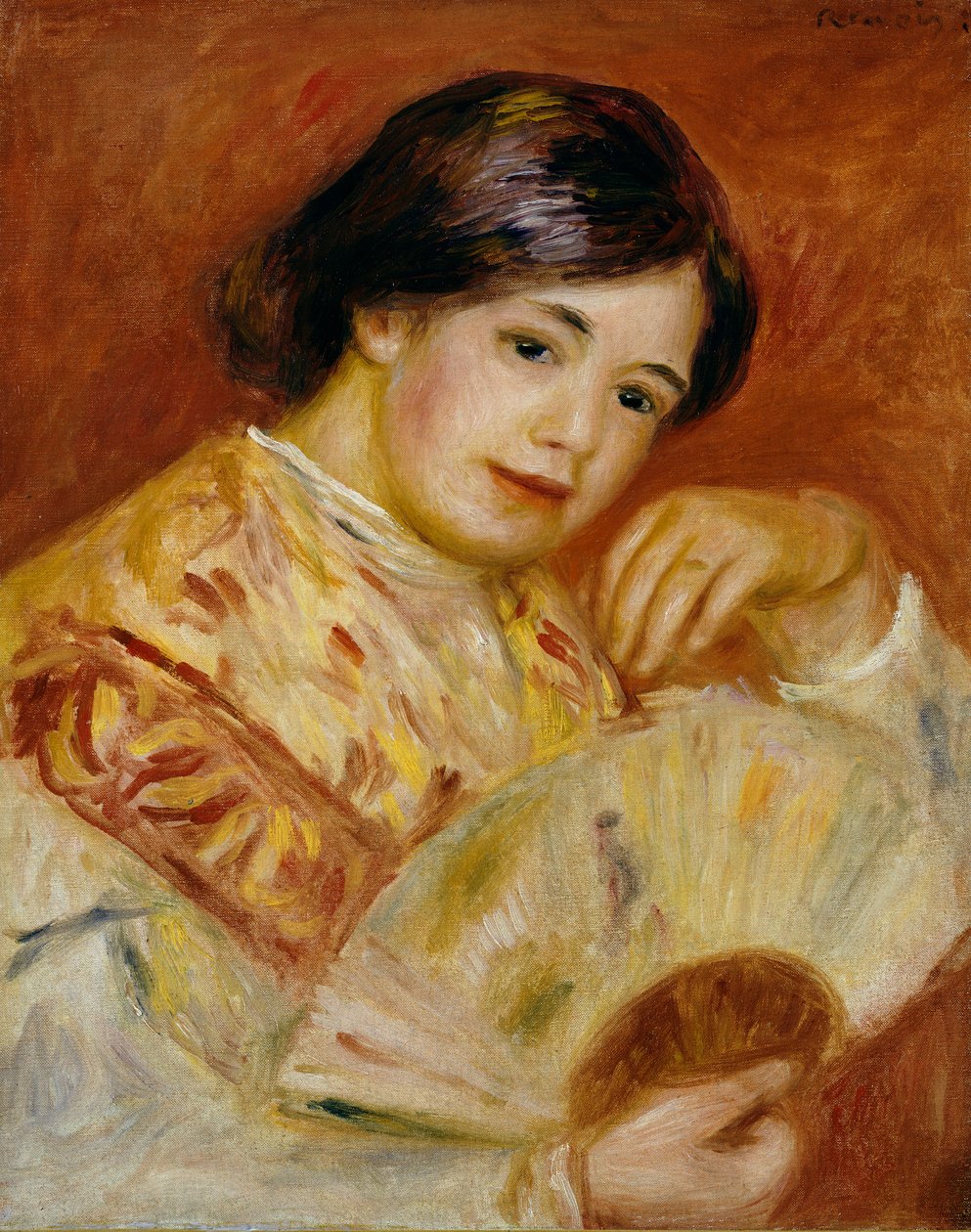 Coco med en japansk fläkt, ca 1906 av Pierre Auguste Renoir