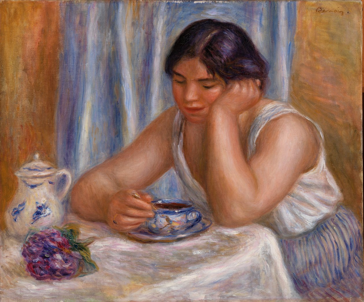 Kopp choklad (kvinna som tar choklad) av Pierre Auguste Renoir