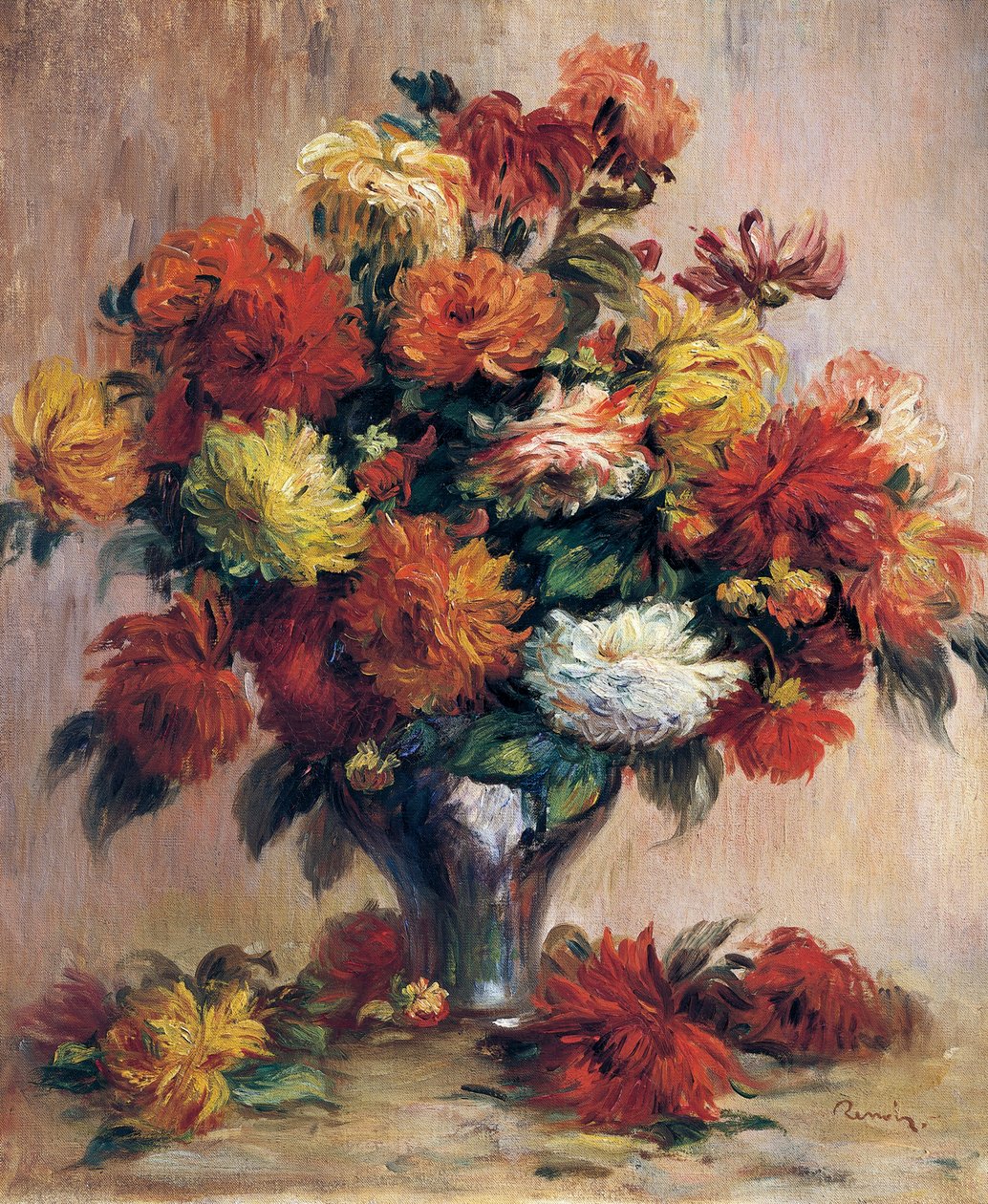 Dahlior, av Pierre-Auguste Renoir, olja på duk av Pierre Auguste Renoir
