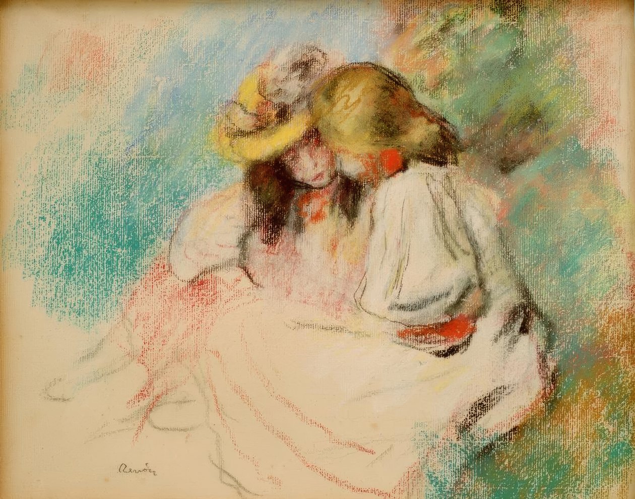 Två små flickor som läser av Pierre Auguste Renoir