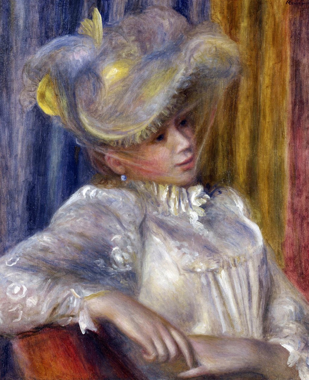 ""Kvinna med hatt"" Målning av Pierre Auguste Renoir (1841-1919) 1891 Dim 56x46,5 cm National Museum of Western Art, Tokyo av Pierre Auguste Renoir