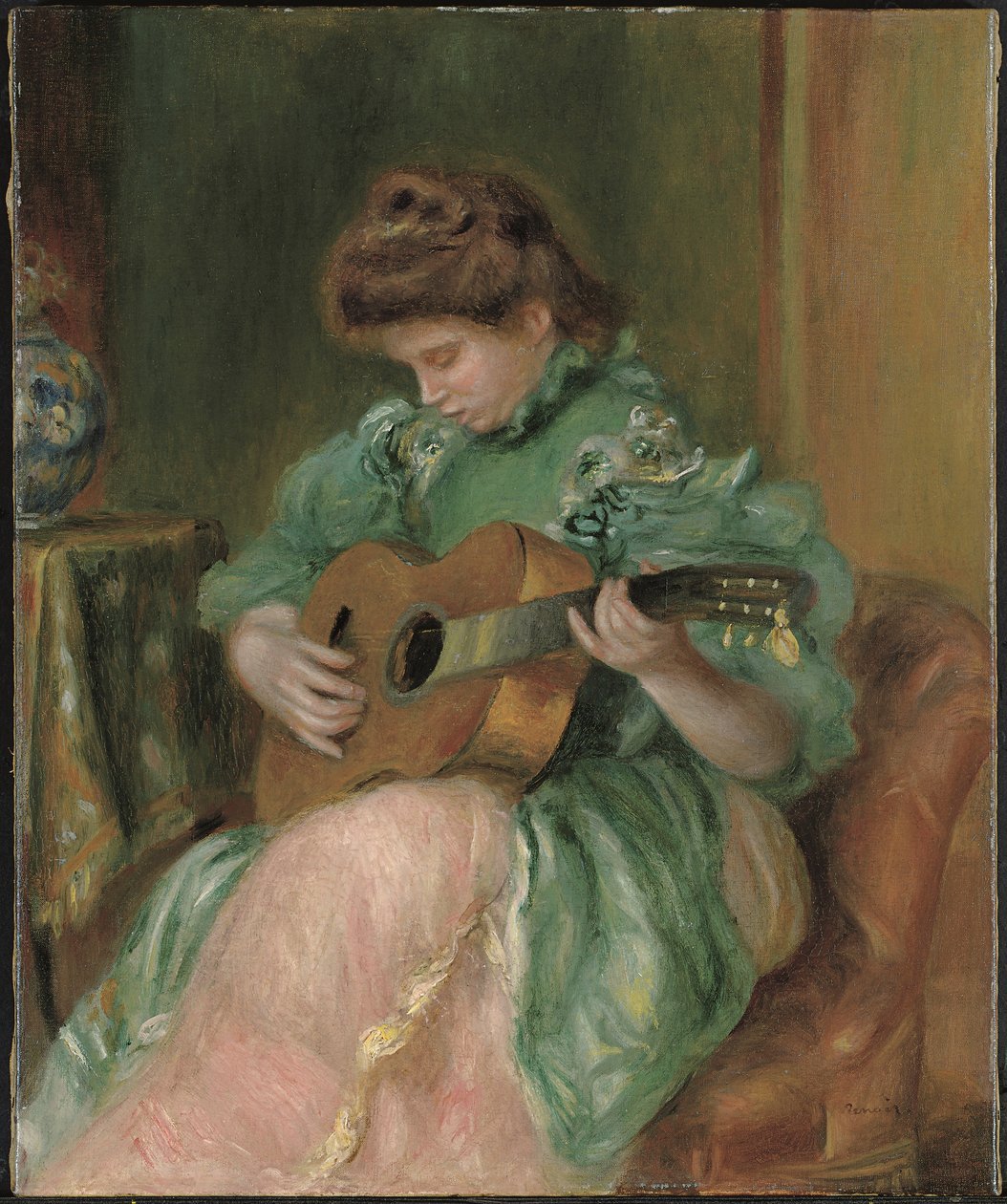 Kvinna med gitarr, ca. 1896-1897 (olja på duk) av Pierre Auguste Renoir