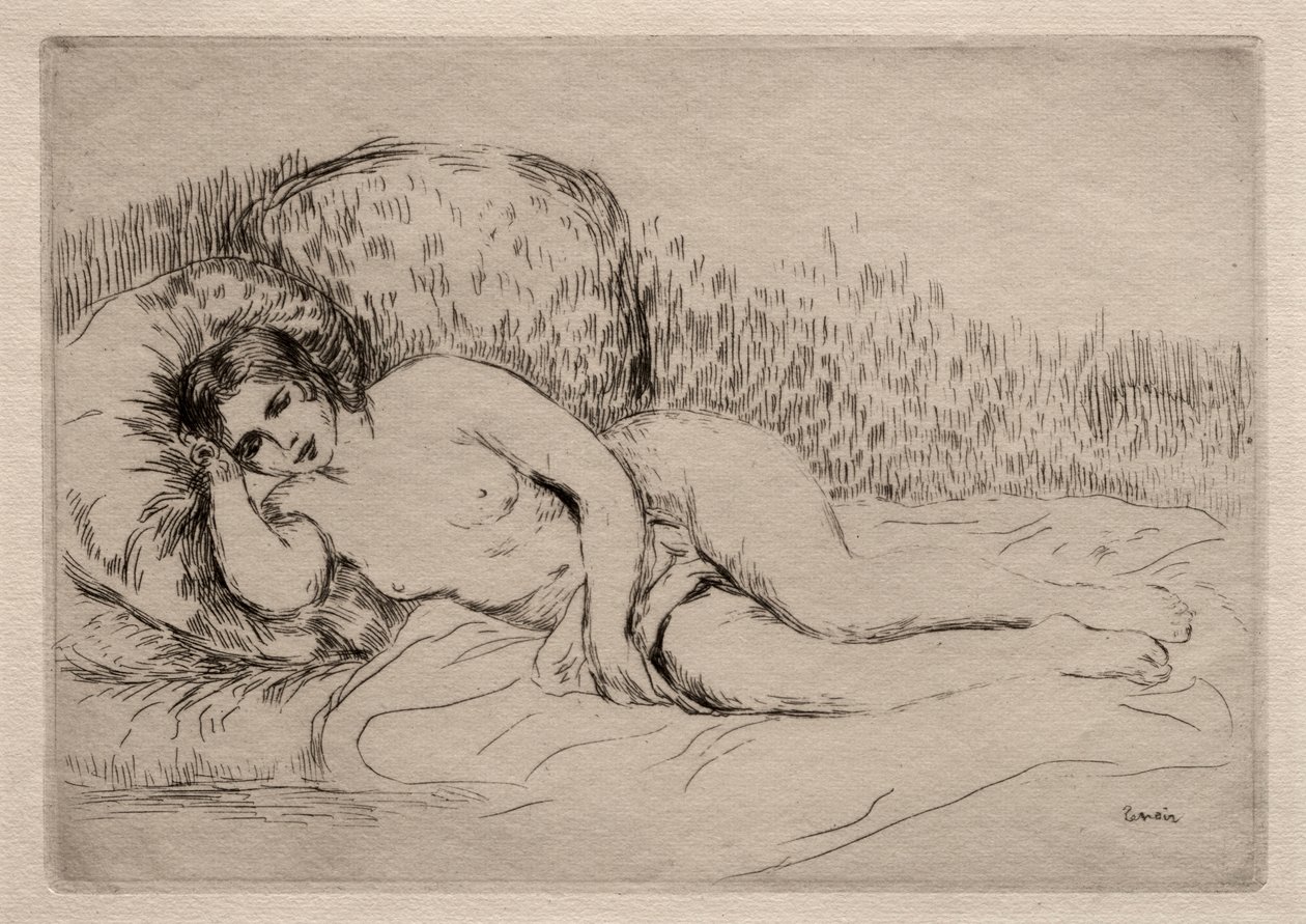 Liggande naken kvinna. av Pierre Auguste Renoir
