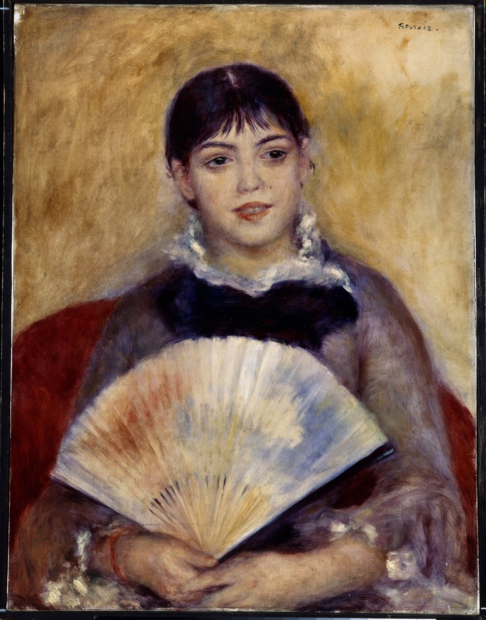 Tjej med en fläkt (Alphonsine Fournaise). Målning av Pierre Auguste Renoir (1841-1919) av Pierre Auguste Renoir