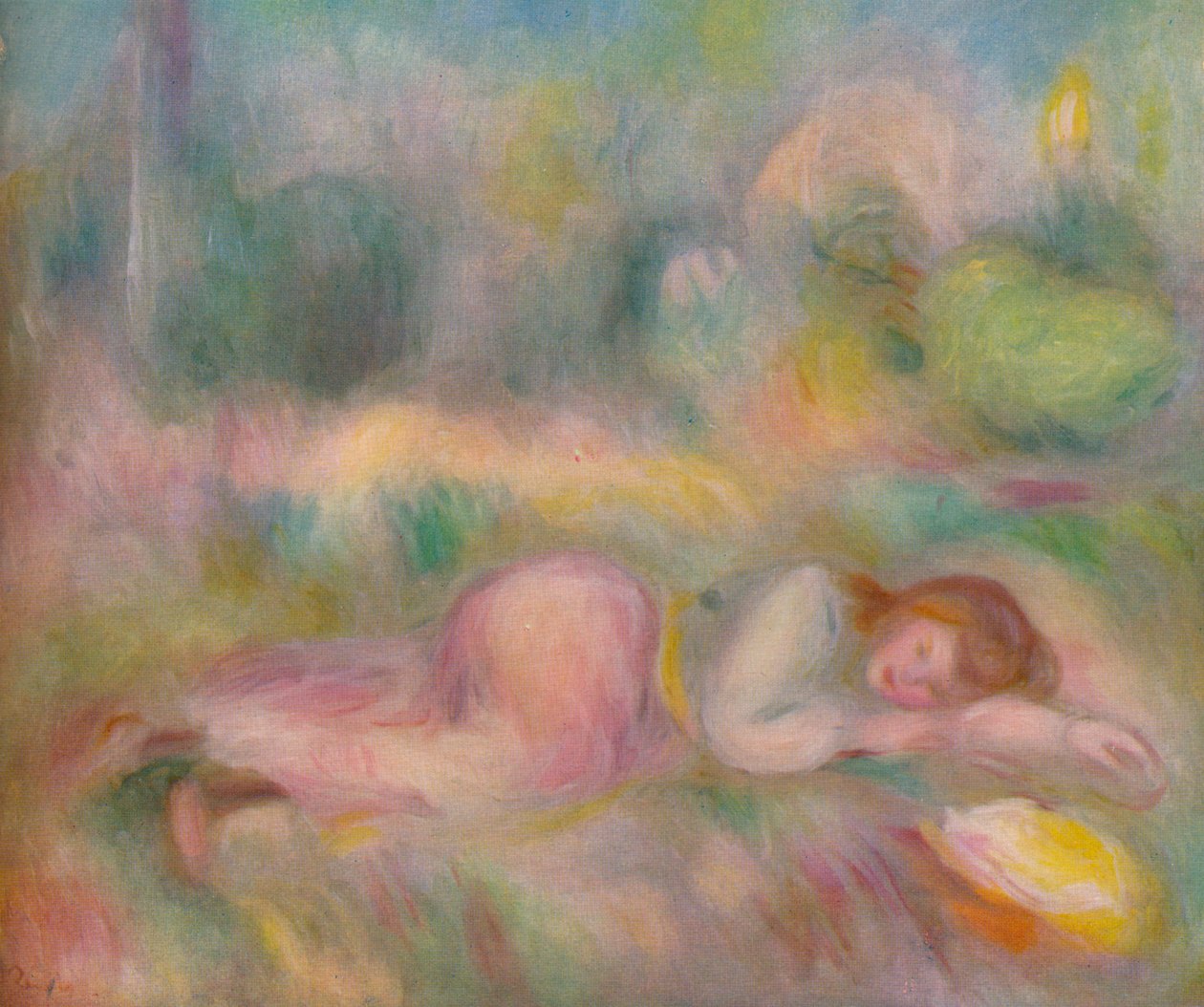 Flicka liggande i gräset, c1890 av Pierre Auguste Renoir