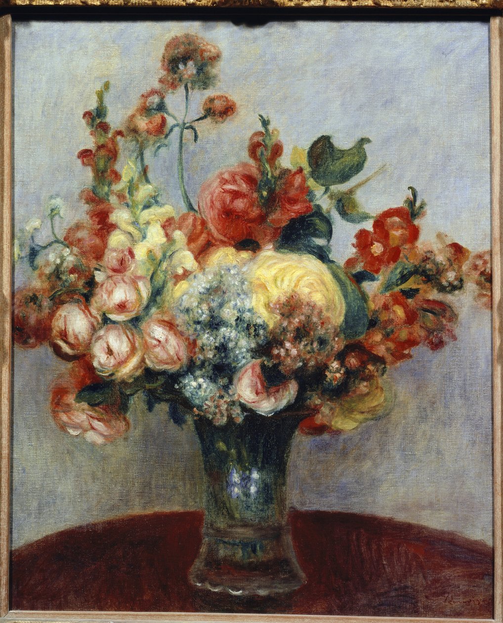 Blommor i en vas (olja på duk av Pierre Auguste Renoir