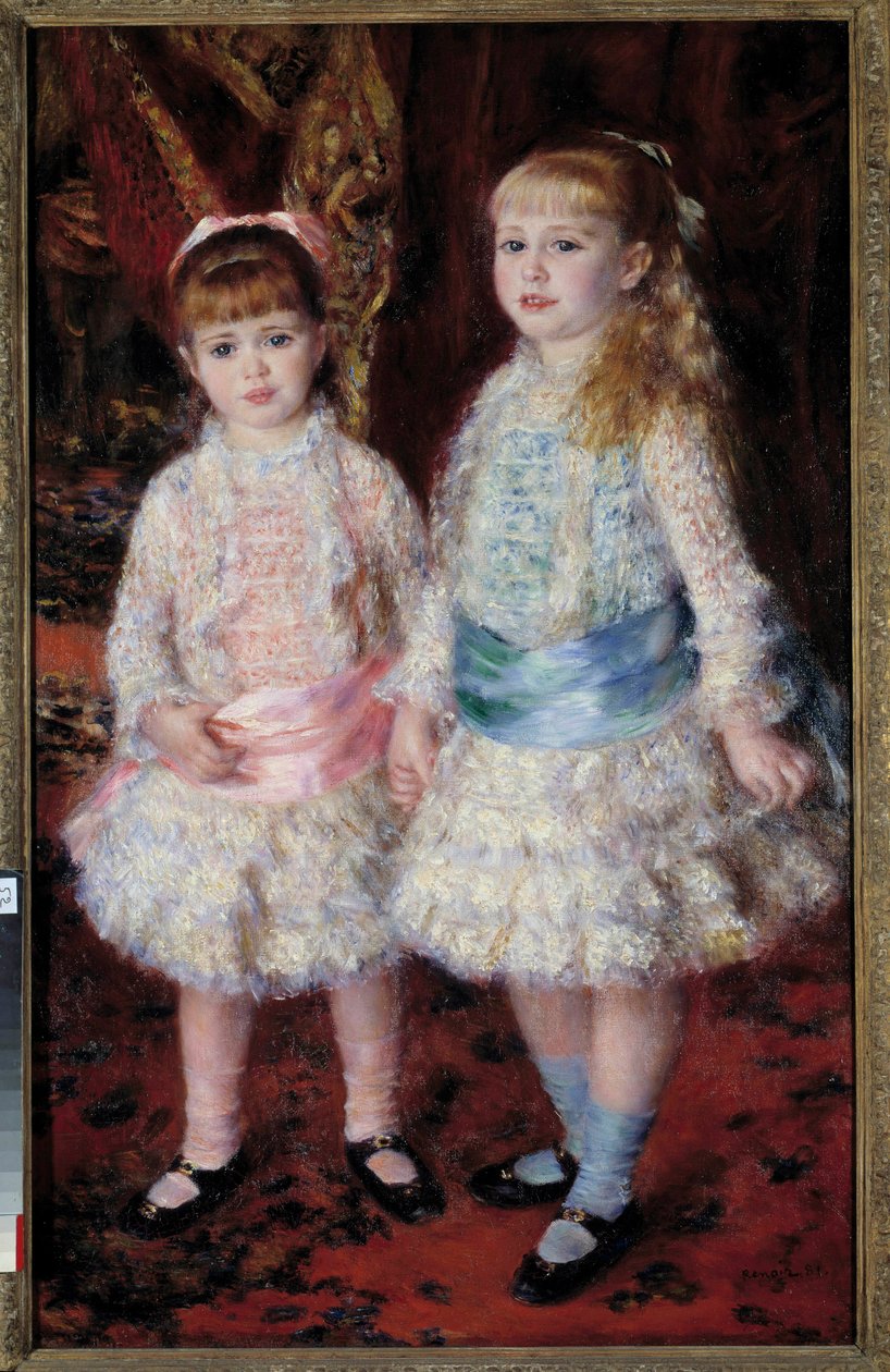 Fullständigt porträtt av damerna Cahen av Antwerpen, dotter till bankiren Louis Cahen av Antwerpen (1837-1922) eller "Pink and Blue". Målning av Pierre Auguste Renoir (1841-1919) 1881 Dim. 0,74x1,19 m Sao Paolo, konstmuseum — Hellängdsporträtt av Cahen Dem av Pierre Auguste Renoir