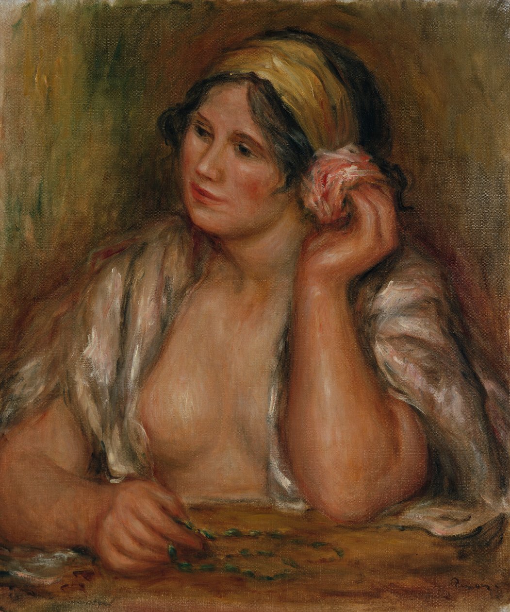 Gabrielle med grönt halsband, ca 1905 av Pierre Auguste Renoir