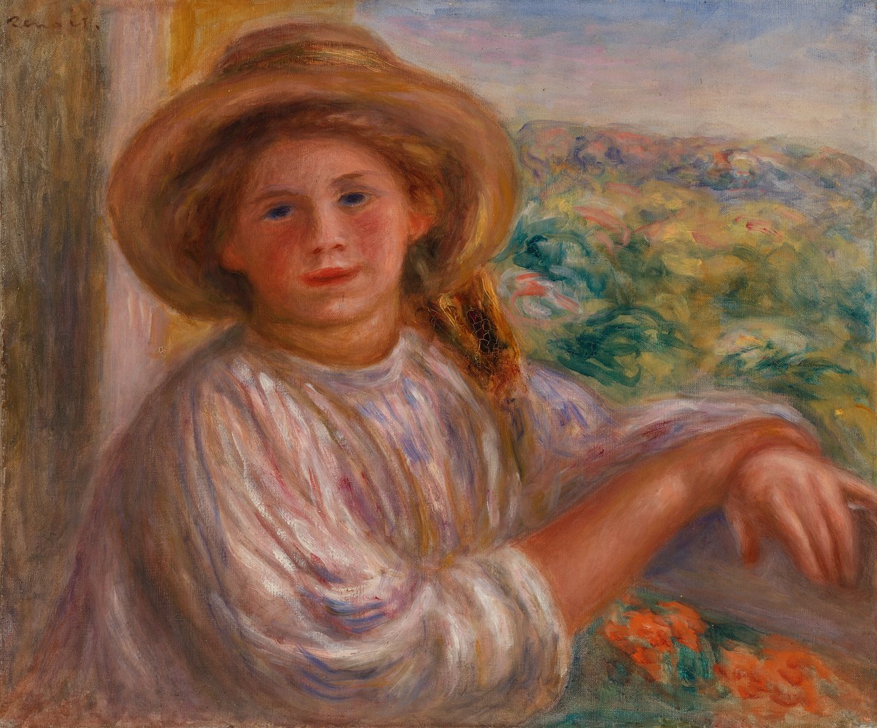 Flicka på en balkong, Cagnes av Pierre Auguste Renoir