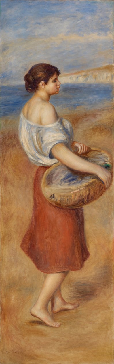 Flicka med korg av fisk av Pierre Auguste Renoir