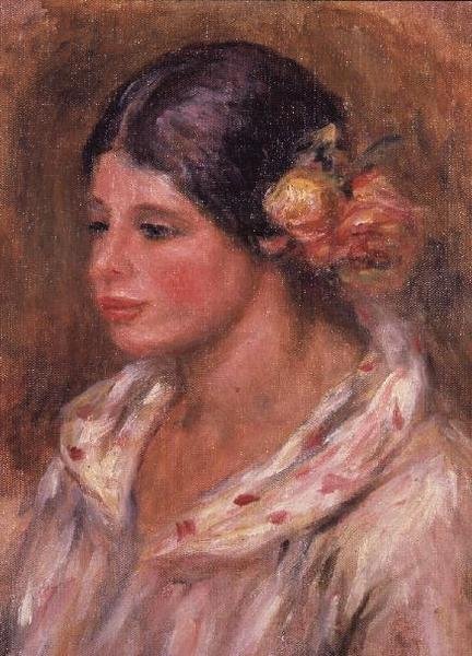 Flicka med rosor i håret av Pierre Auguste Renoir