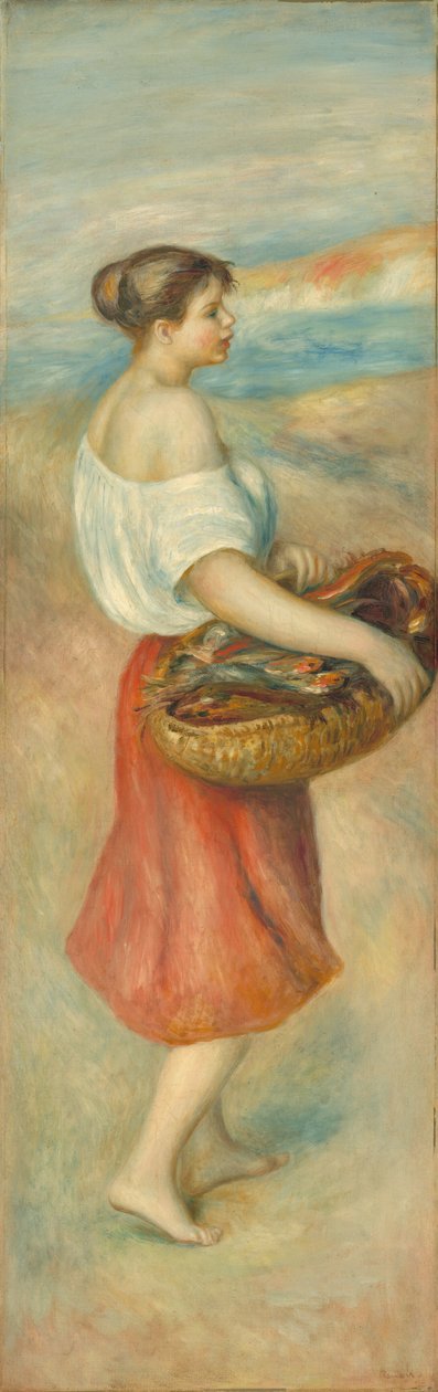 Flicka med en fiskkorg, ca. 1889. av Pierre Auguste Renoir