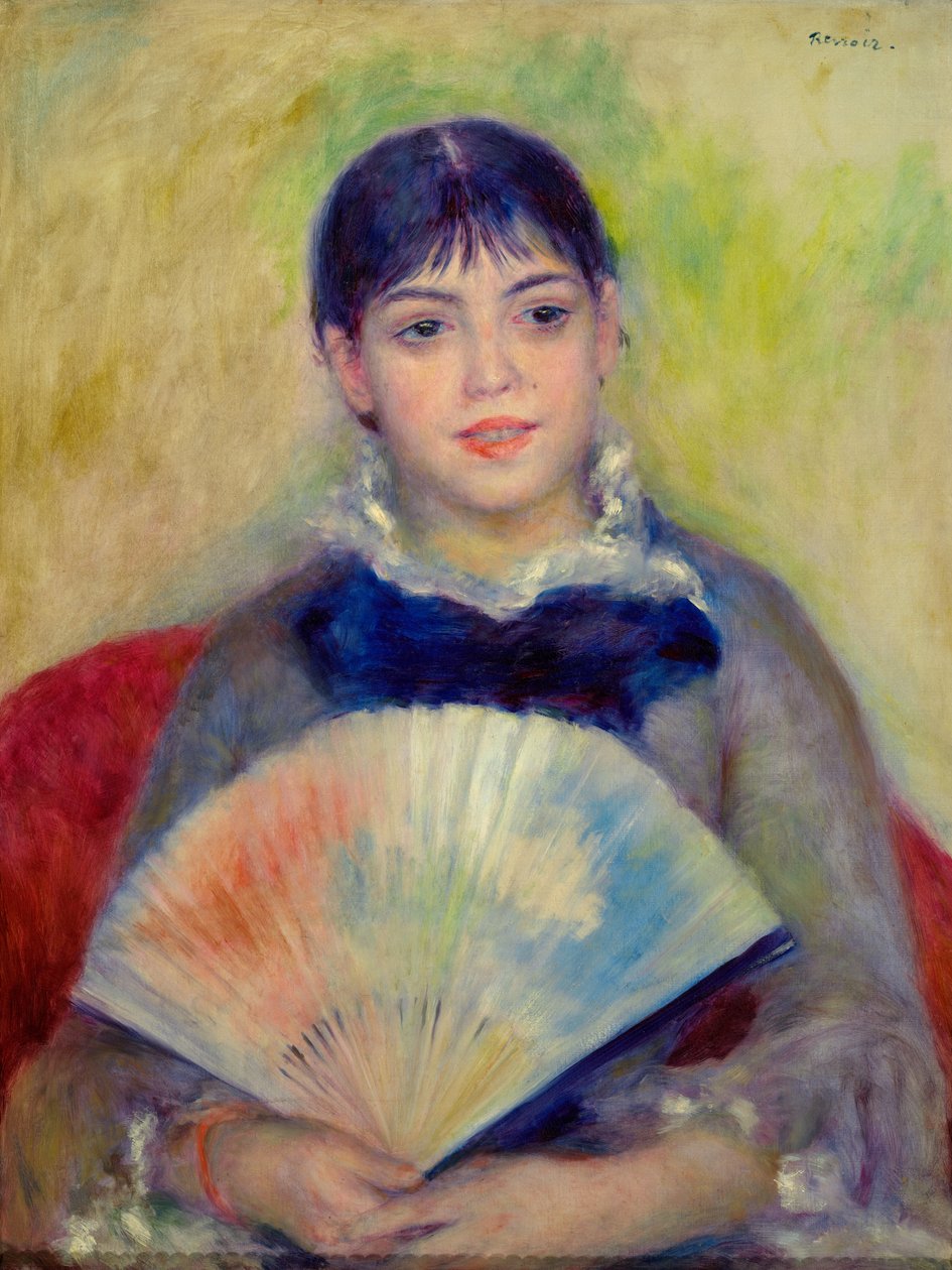 Tjej med ett fan av Pierre Auguste Renoir