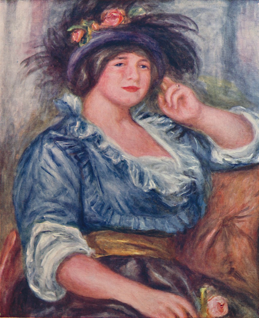 Flicka med en ros, 1913, 1923 av Pierre Auguste Renoir