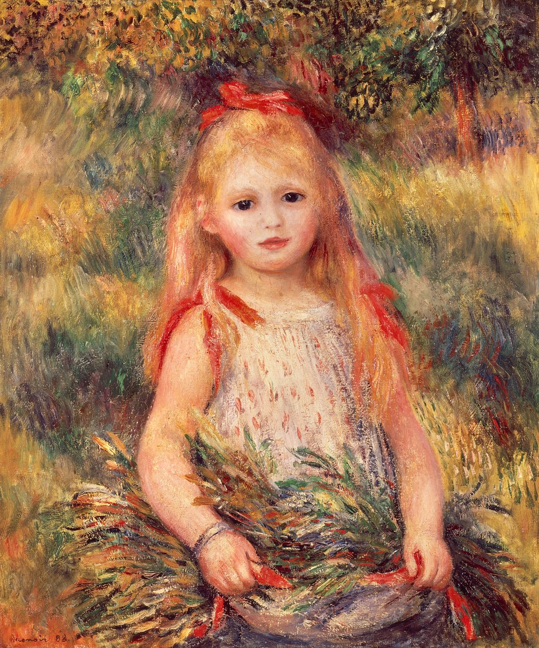 Flicka med majskärve av Pierre-Auguste Renoir (1841-1919), olja på duk, 65x54 cm av Pierre Auguste Renoir