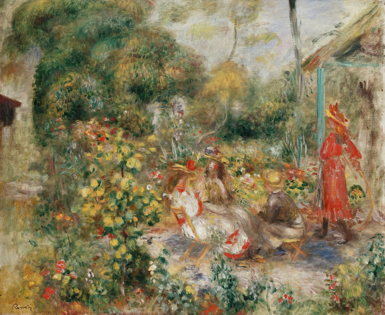Flickor i en trädgård i Montmartre; Flickor i en trädgård i Montmartre, ca 1893-5 av Pierre Auguste Renoir