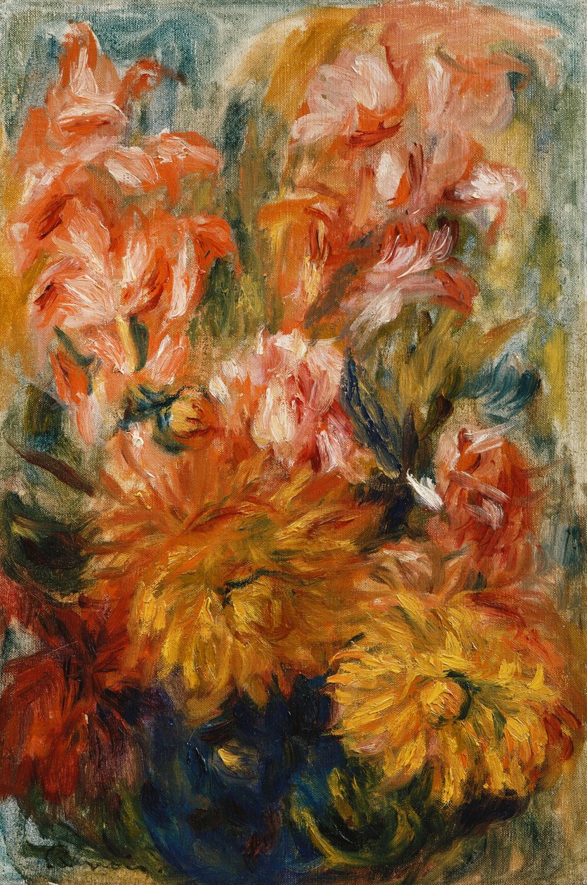 Gladioler i en blå vas; Gladiolus i en blå vas, av Pierre Auguste Renoir