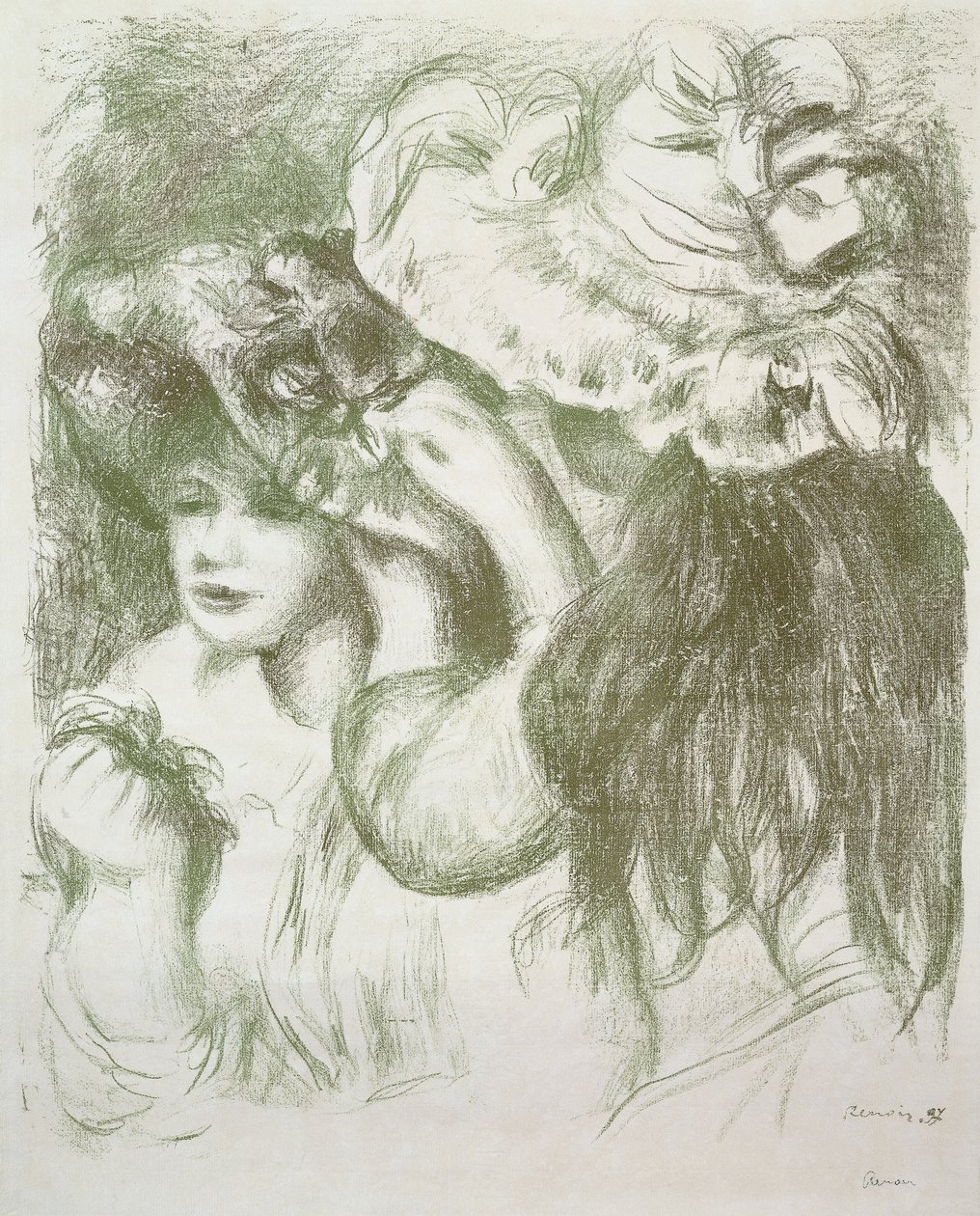 Hattnål, första brädet; The Pin Hat, First Plate, c.1897 av Pierre Auguste Renoir