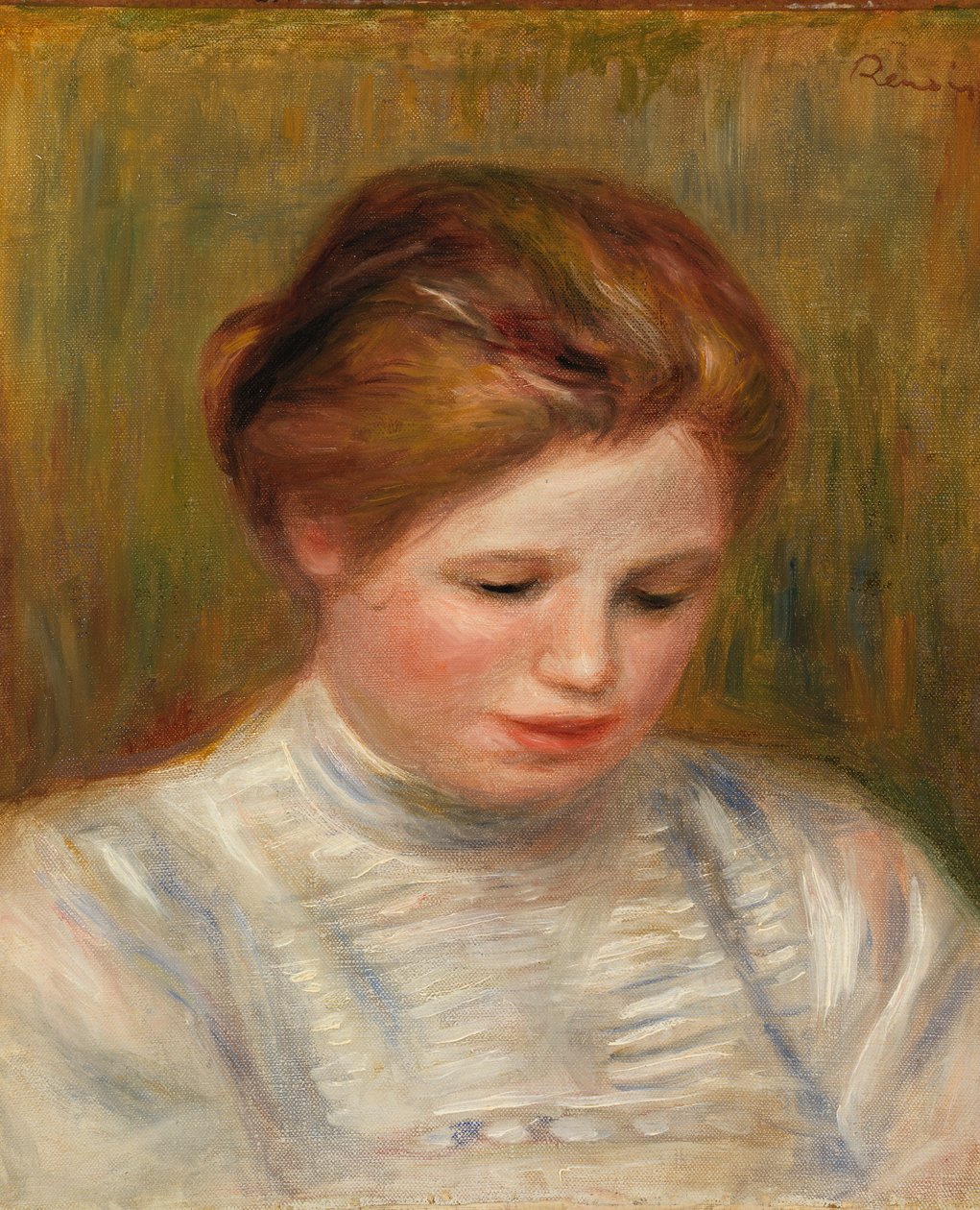 Huvud; även kallad Broderarstudie av Pierre Auguste Renoir
