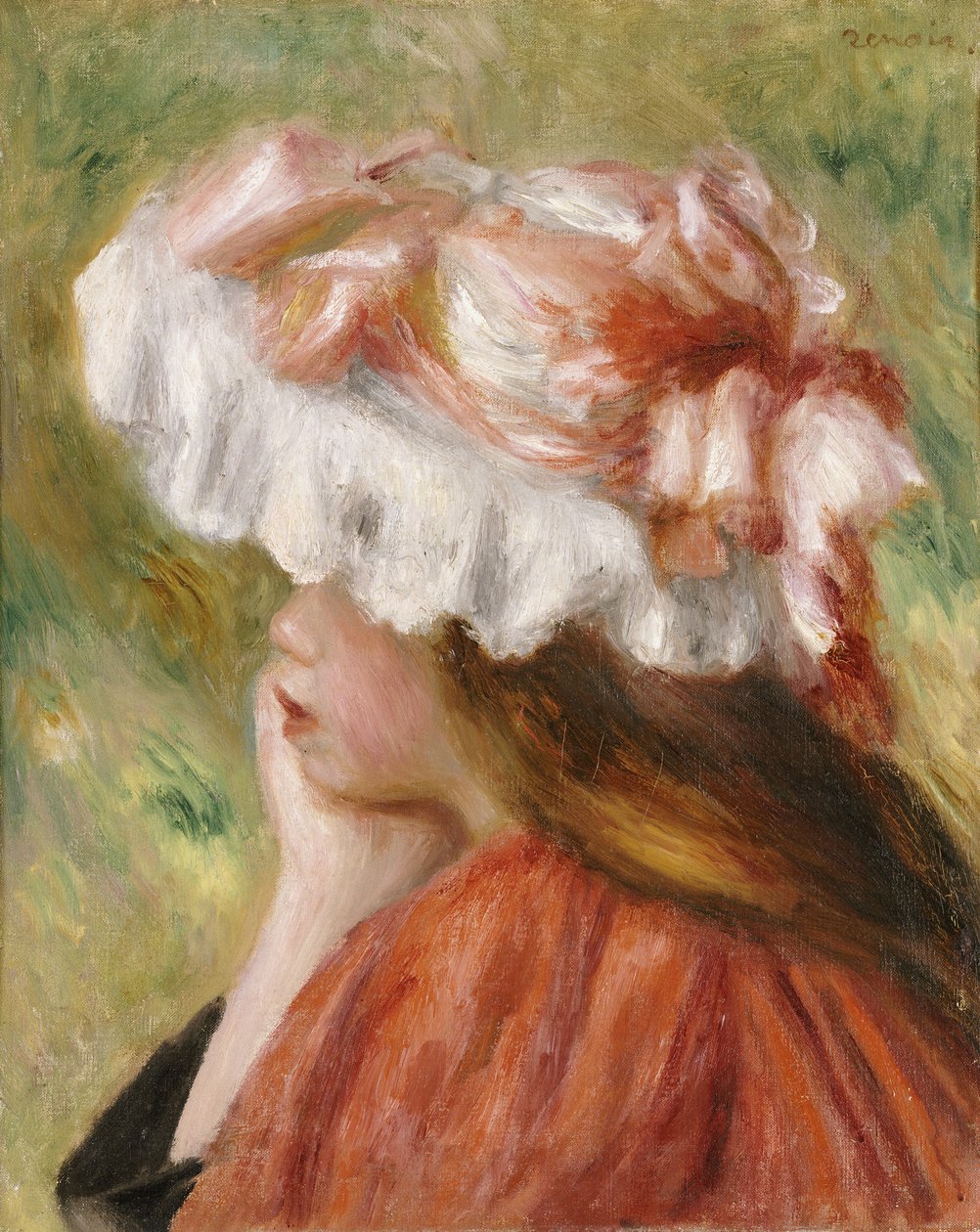 Chef för en ung flicka i en röd hatt av Pierre Auguste Renoir