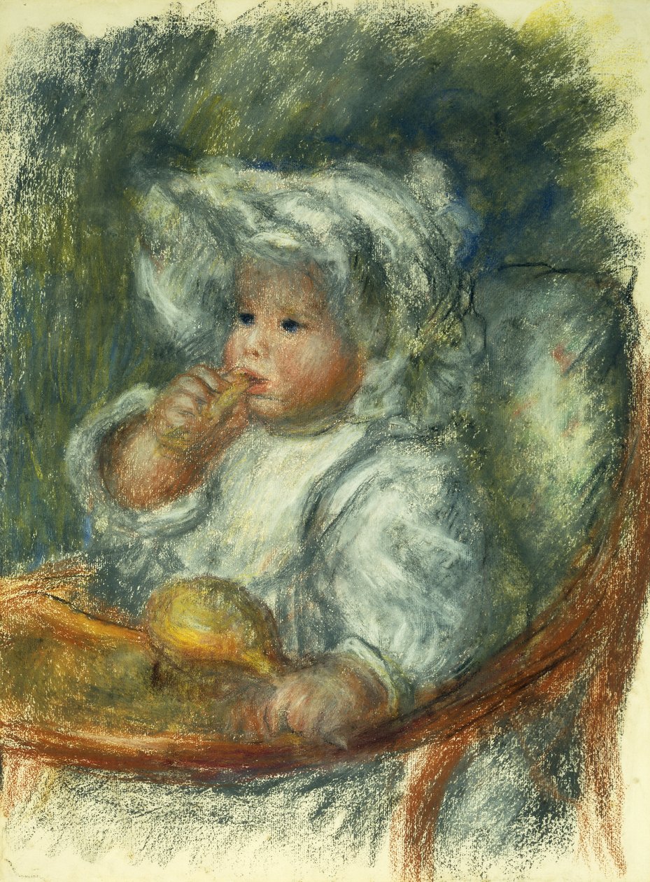 Jean Renoir i en stol - Barn med ett kex; Jean Renoir a la Chaise - Barn med kex, c1895 av Pierre Auguste Renoir