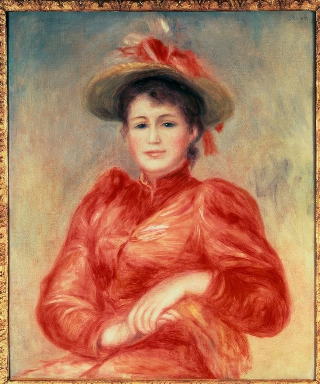 Ung kvinna med rött livstycke av Pierre Auguste Renoir