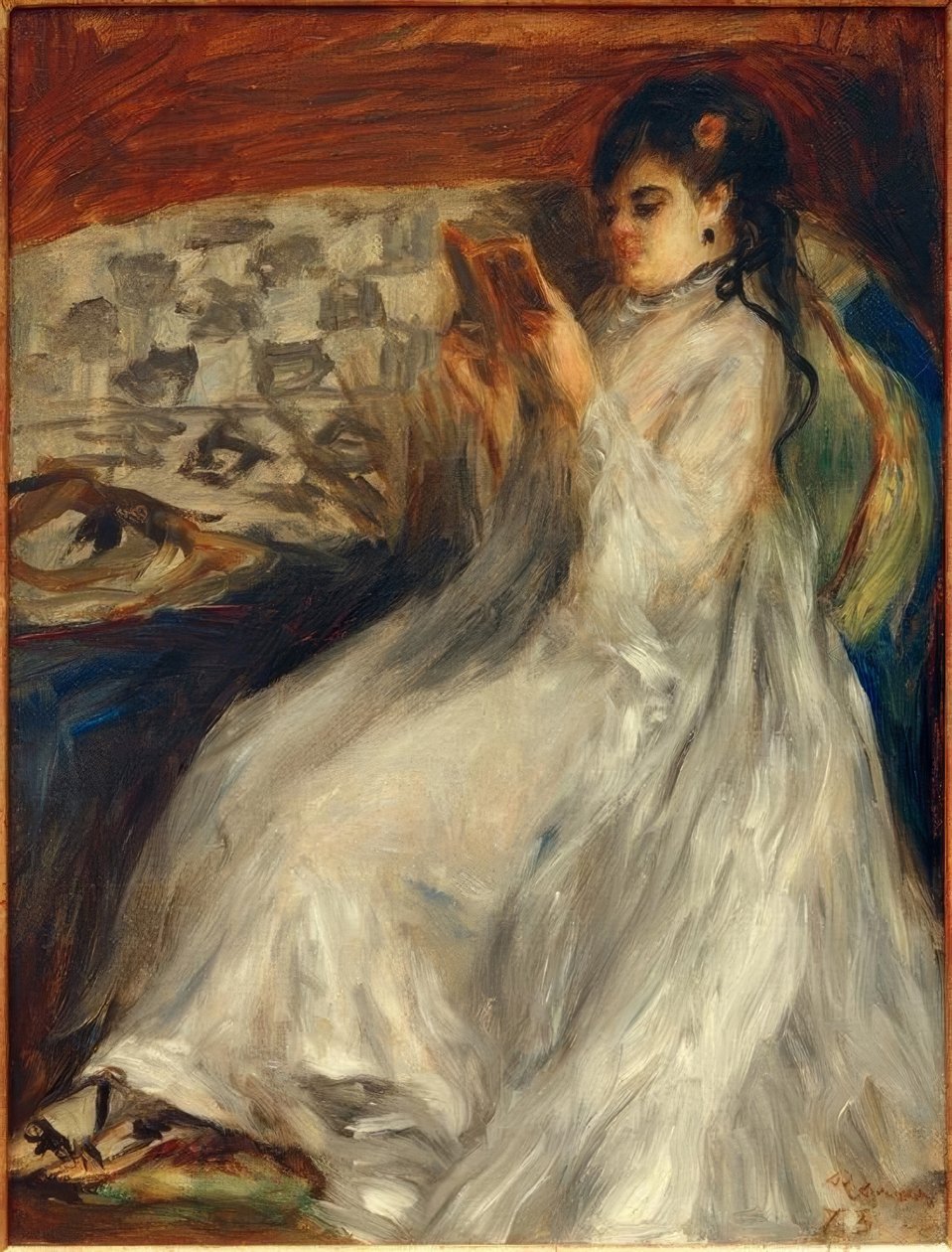 Ung läsande kvinna i vitt av Pierre Auguste Renoir