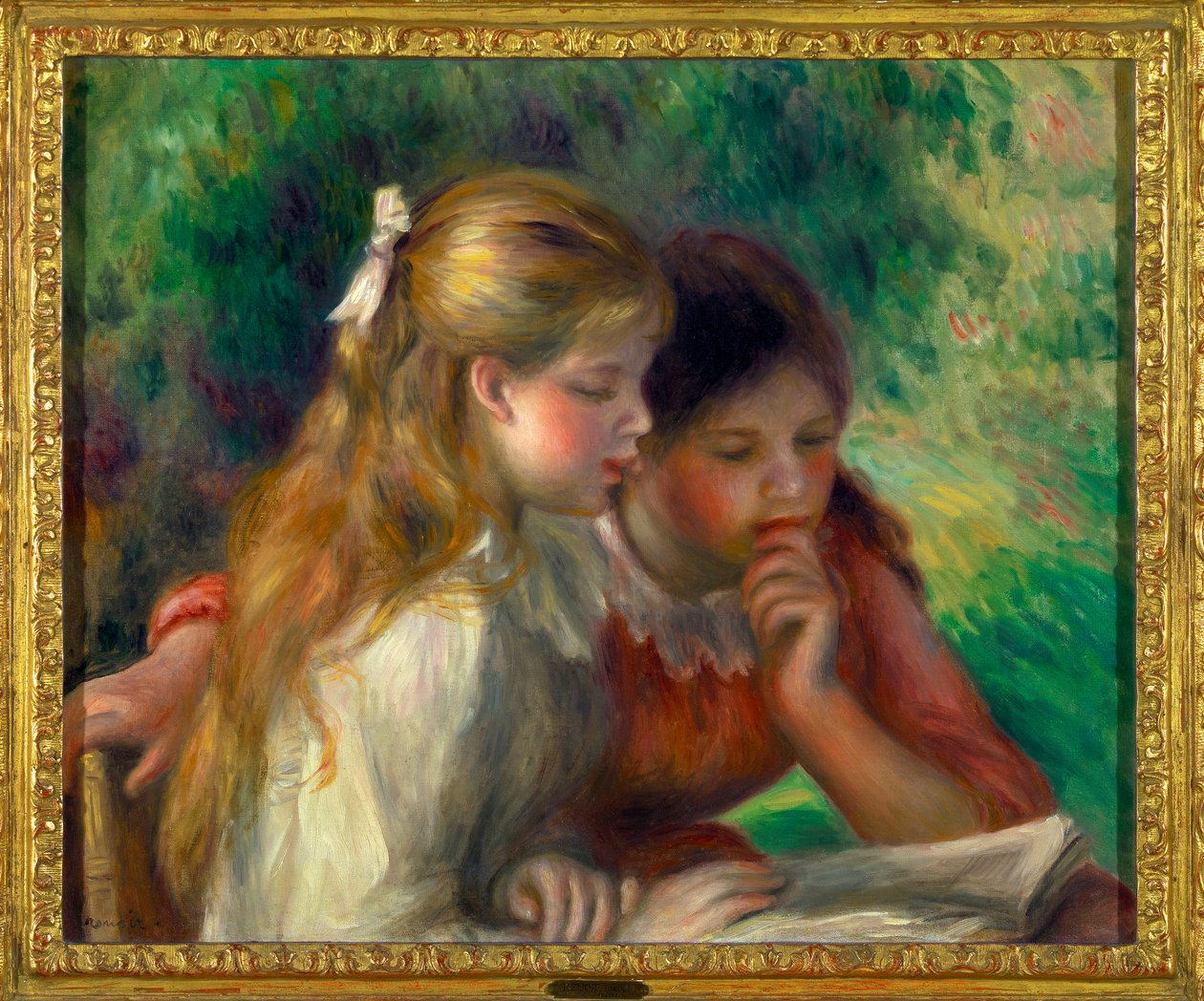 Läsning Två små flickor läser - Målning av Pierre Auguste Renoir (1841-1919) 1892 Dim 0,55 x 0,65 m Paris Louvren museum Obligatoriskt omnämnande: Donation Helene och Victor Lyon av Pierre Auguste Renoir
